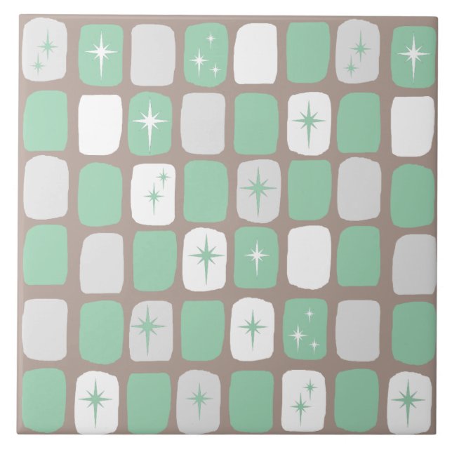 Retro Jade Starbursts Ceramic Tile (Front)
