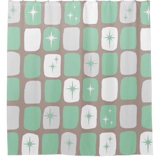 Retro Jade Starbursts Shower Curtain (Front)