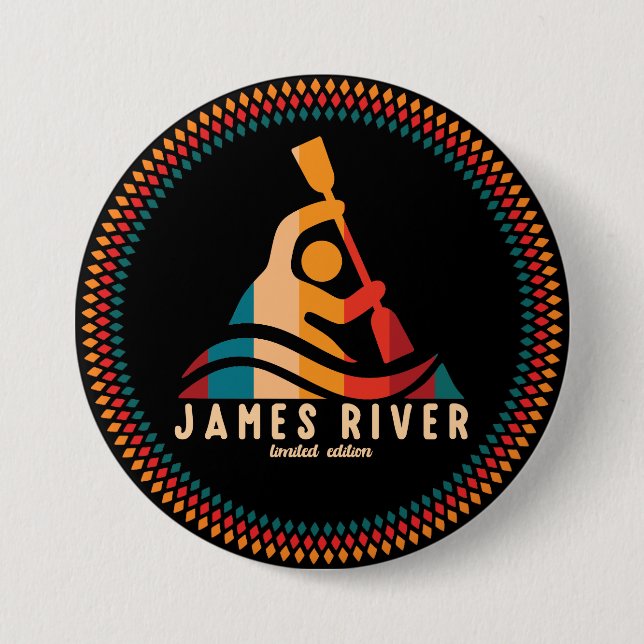 Retro James River Kayaking 3 Inch Round Button (Front)