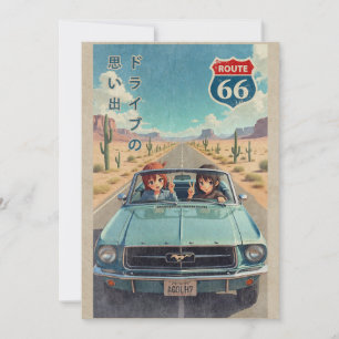 Retro Japanese Anime Girl on Route 66 Vintage Post Thank You Card