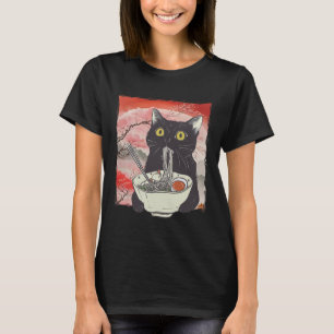 Retro Japanese Cat Eating Ramen Funny Noodles  T-Shirt