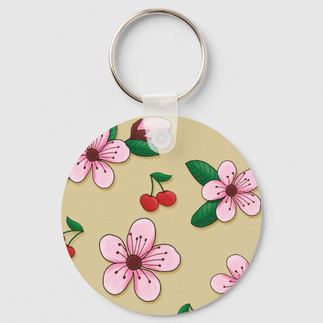 Retro Japanese Cherry Blossom Keycain Keychain (Front)