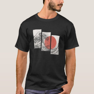 Retro Japanese Japan Flag Great Wave Graphic Outli T-Shirt