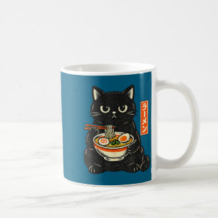 Retro japanese kawaii ramen cat eating noodles coffee mug