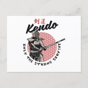 Retro Japanese Kendo - Only the Strong Survive Postcard