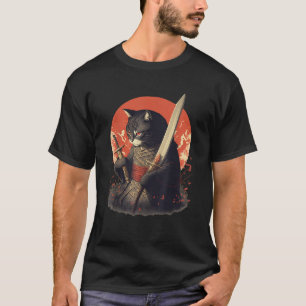 Retro Japanese Samurai Ninja Cat Kawaii Tattoo Gra T-Shirt