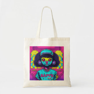 Retro Japanese Urban Fashion Neon Mascot Face Doll Tote Bag