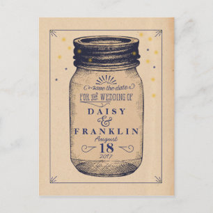 Retro Jar Save the Date - Telegram Style - Navy Announcement Postcard