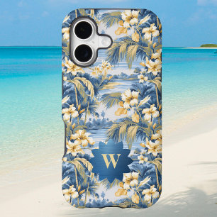 Rétro Jaune Bleu Floral et Palmiers Tropicaux Init
