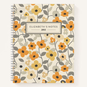 Retro Jaune Floral Motif Monogramme Journal