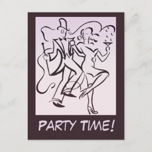 Retro jazz age line art deco couple dancing party postcard