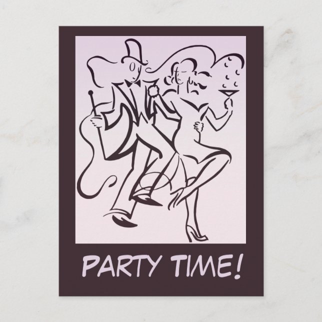 Retro jazz age line art deco couple dancing party postcard (Front)