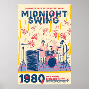 Retro Jazz Band Poster 1980s New Orleans Music Art