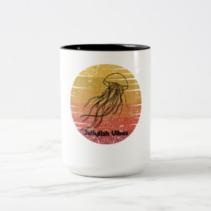 Retro Jellyfish Vibes Two-Tone Coffee Mug