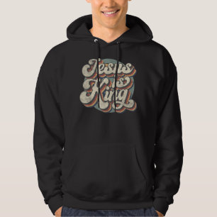 Retro Jesus Is King Christian Bible Religious Mens Hoodie