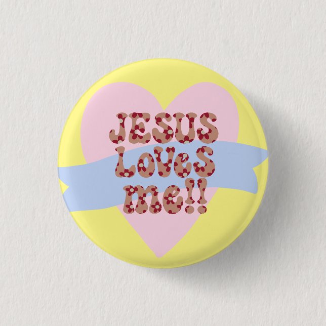 Retro Jesus Loves Me 1 Inch Round Button (Front)