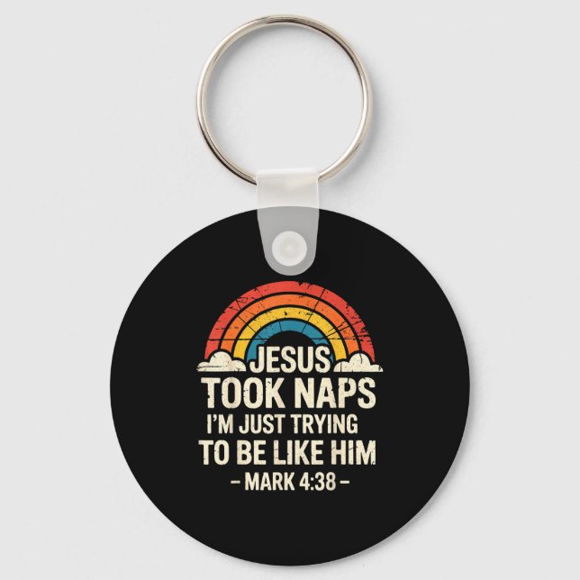 Retro Jesus Took Naps Mark Scripture Design Keychain (Front)