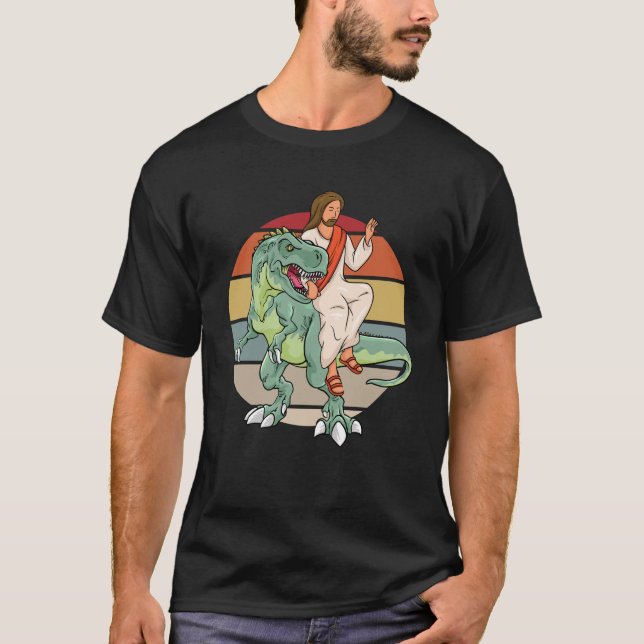 Retro Jesus Trex Cool Dinosaur T-Shirt (Front)
