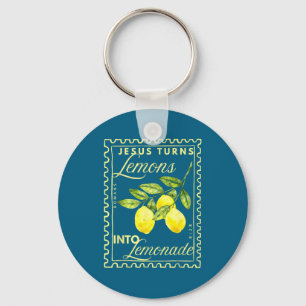 Retro Jesus Turns Lemons Lemonade Faith Design Keychain