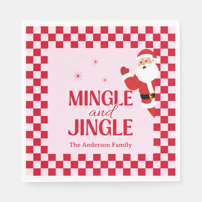 Retro Jingle And Mingle Christmas Checkerboard Red Napkin (Front)