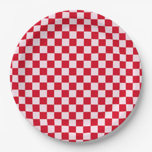 Retro Jingle And Mingle Christmas Checkerboard Red Paper Plate