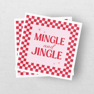 Retro Jingle And Mingle Christmas Chequerboard Red Napkin