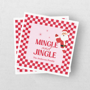Retro Jingle And Mingle Christmas Chequerboard Red Napkin