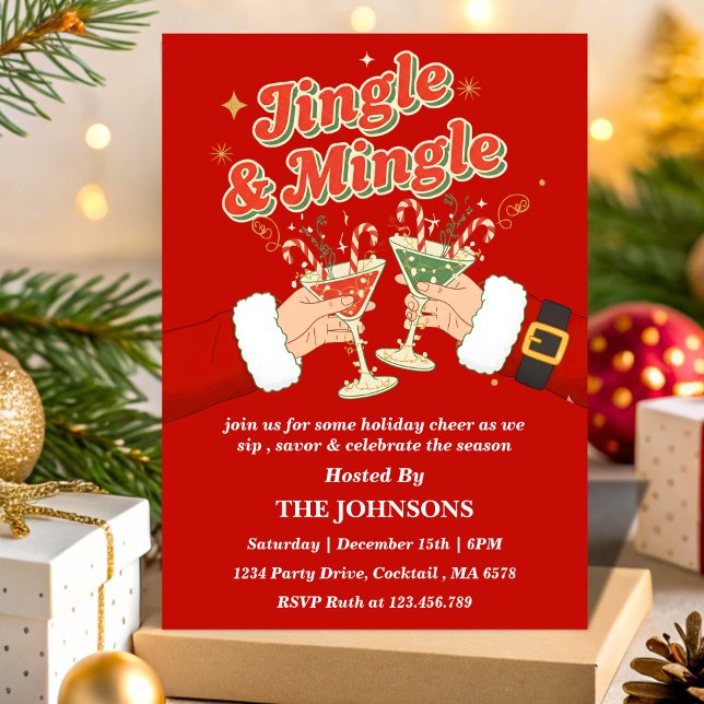 Retro Jingle and Mingle Christmas Cocktail Party Invitation (Creator Uploaded)