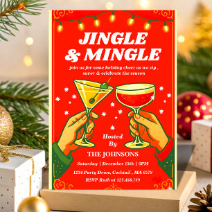 Retro Jingle & Mingle Christmas Cocktail Party Invitation