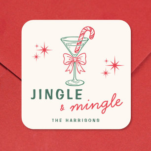 Retro Jingle Mingle Christmas Party Square Sticker