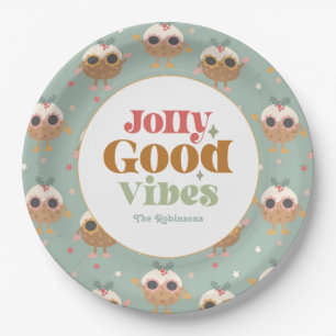 Retro "Jolly Good Vibes" Christmas Party Paper Plate