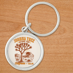 Retro Joshua Tree Illustration in Ochre Red Keychain