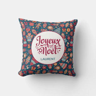 Retro Joyeux Noel Personalized Throw Pillow