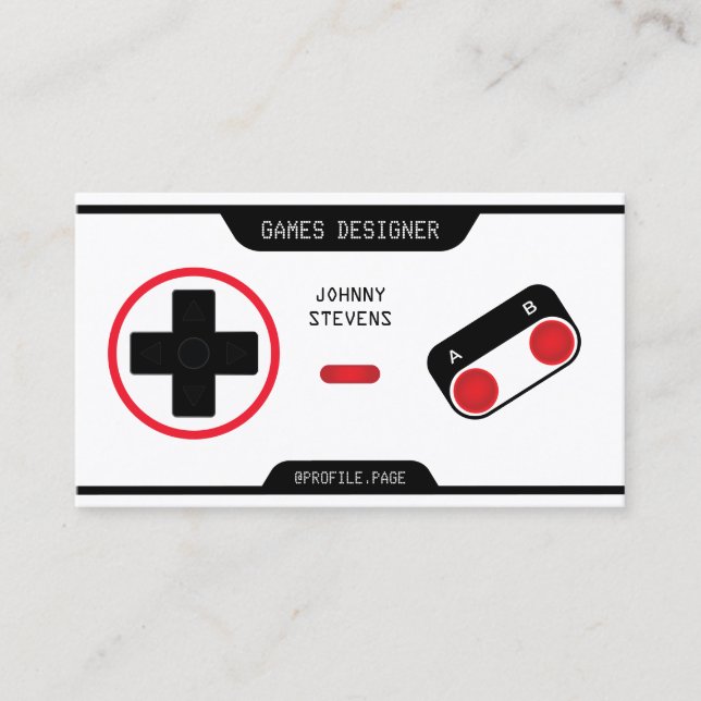 Retro joypad cotroller look white business card (Front)