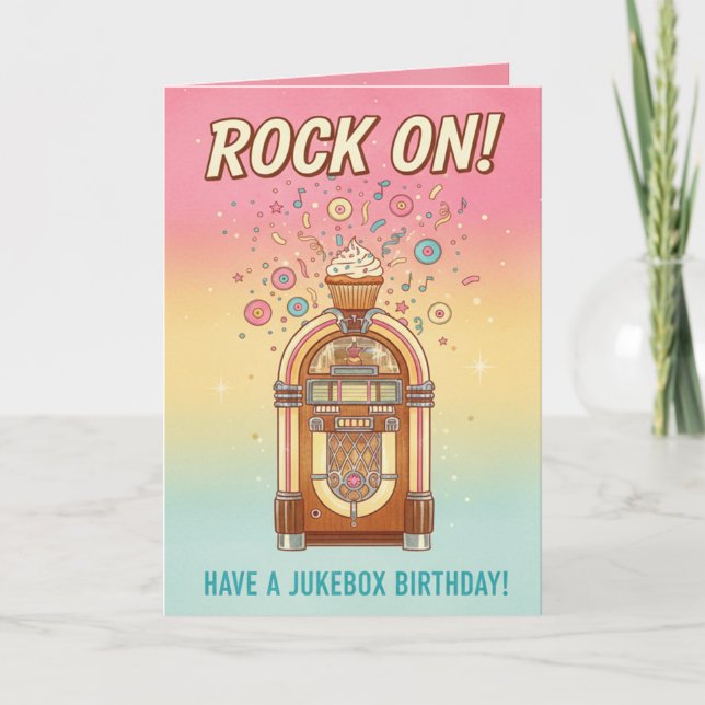 Retro Jukebox Rock On! Musical Birthday Card (Front)