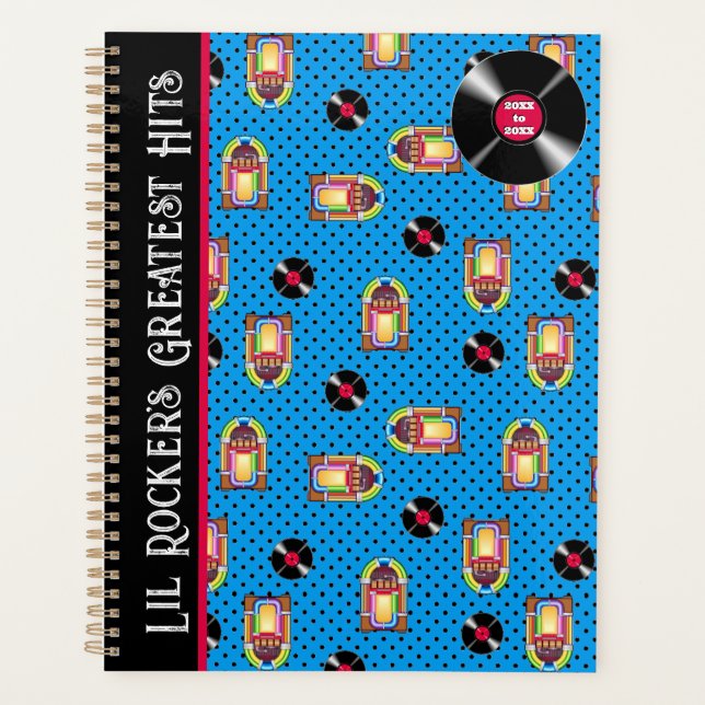 Retro Jukebox Vinyl Records Music Blue Personalize Planner (Front)