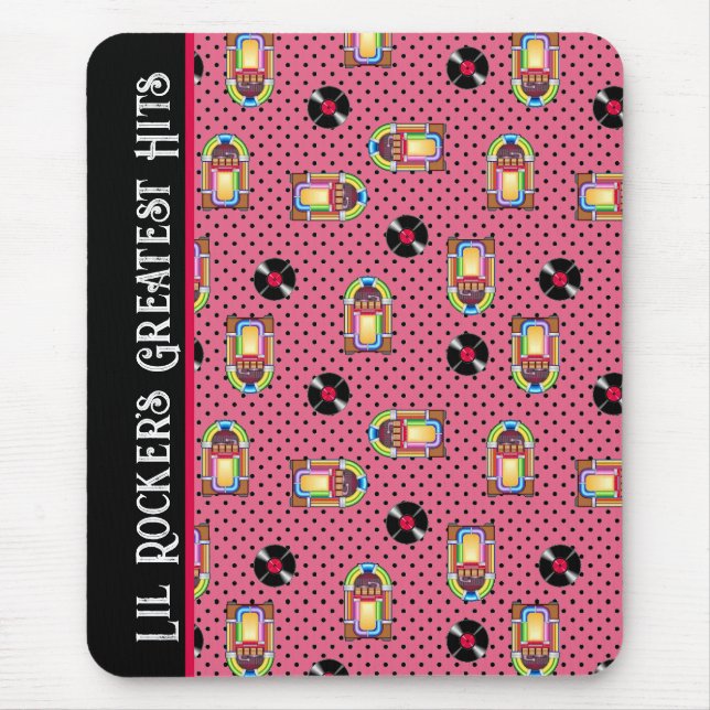 Retro Jukebox Vinyl Records Music Pink Personalize Mouse Pad (Front)