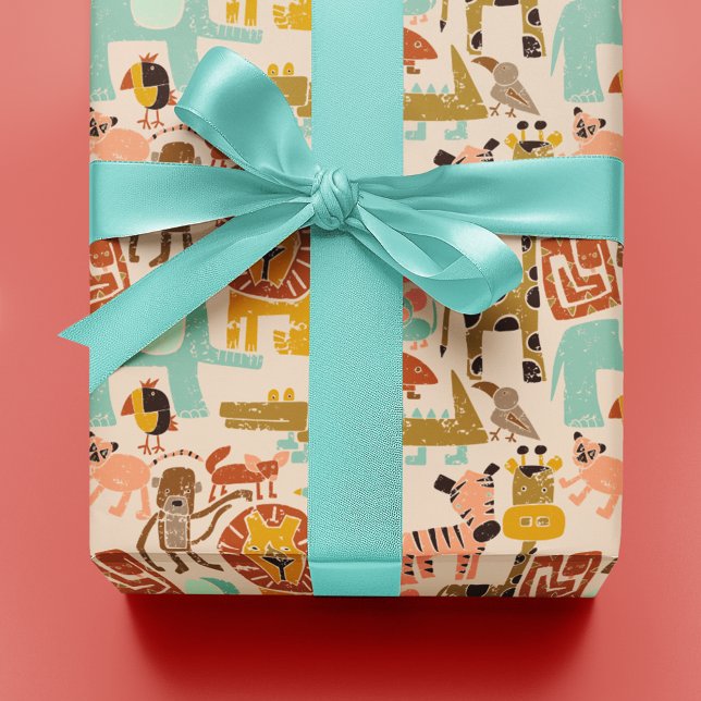Retro Jungle Animals Cute Patterned Wrapping Paper (Creator Uploaded)