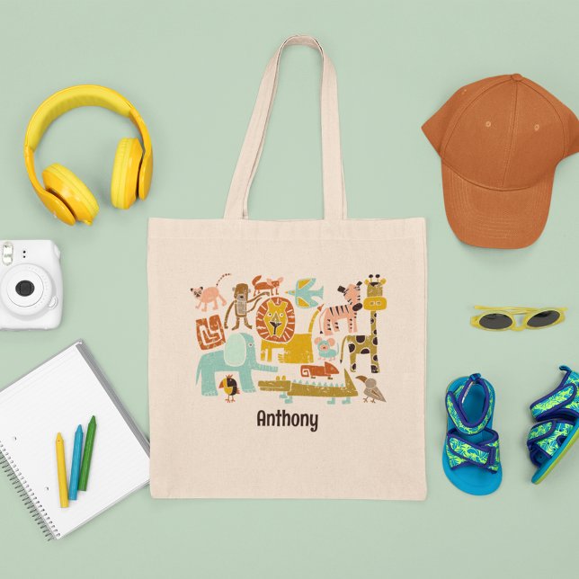 Retro Jungle Animals Cute Personalized Tote Bag (Creator Uploaded)