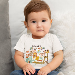 Retro Jungle Animals Wild One First Birthday Baby T-Shirt