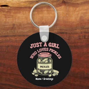 Retro "Just a Girl Who Loves Pickles" Jar Art Fun Keychain