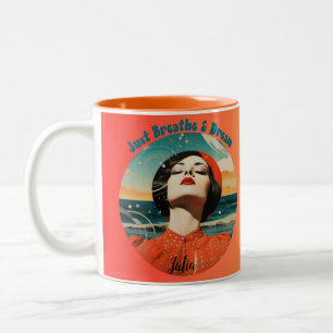 Retro Just Breathe & Dream Orange coffee mug
