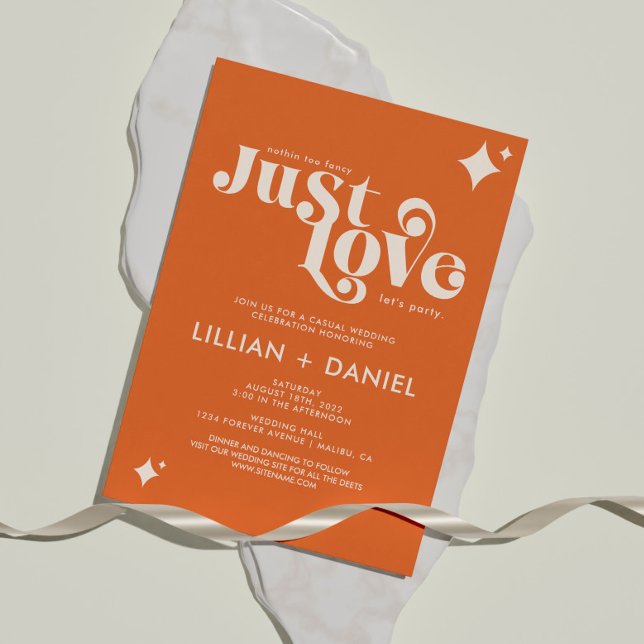 Retro Just Love Orange and Cream Casual Wedding Invitation (Creator Uploaded)
