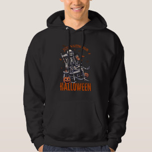 Retro Just Wait For Halloween Skeleton Pumpkin Spi Hoodie