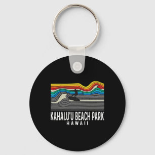 Retro Kahalu'u Beach Park Hawaii Surfboarder Surfb Keychain
