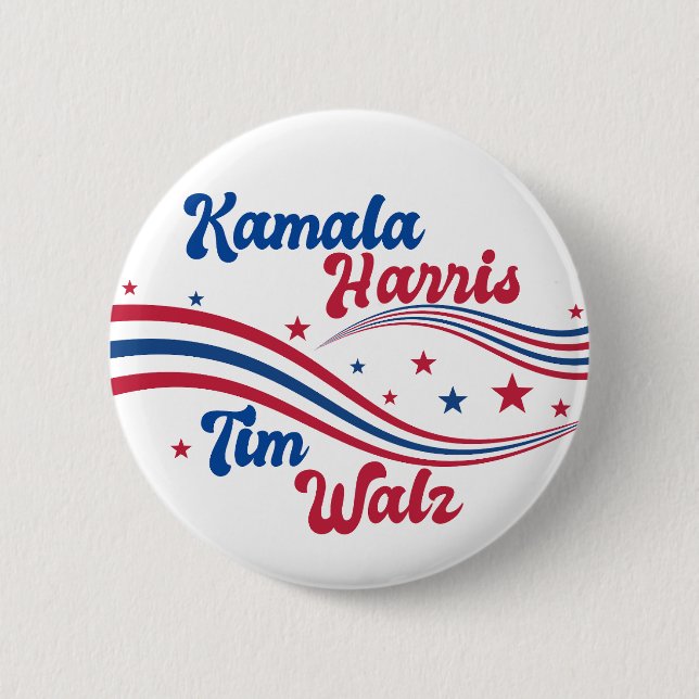 Retro Kamala Harris Tim Walz Blue Red Election 2 Inch Round Button (Front)
