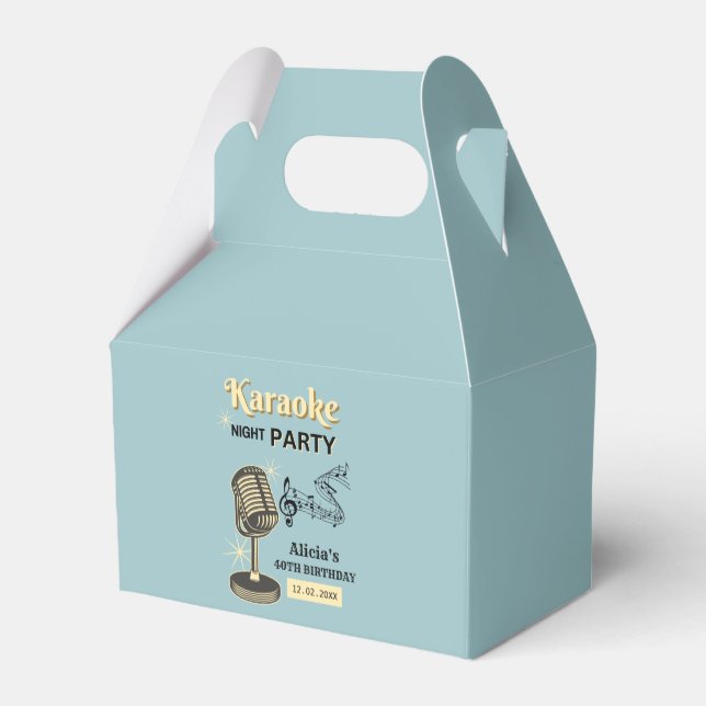 Retro Karaoke Night Party Teal & Cream Birthday Favor Box (Back Side)