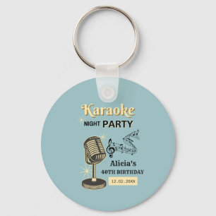 Retro Karaoke Night Party Teal & Cream Birthday Keychain