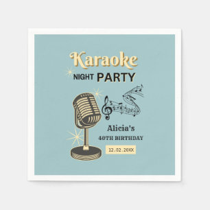 Retro Karaoke Night Party Teal & Cream Birthday Napkin