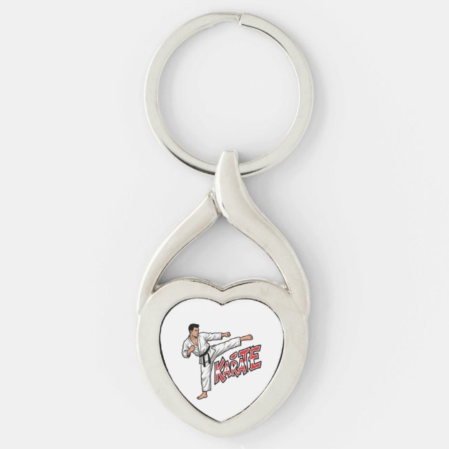 Retro Karate Martial Arts Fighter High Kick Keychain (Front)